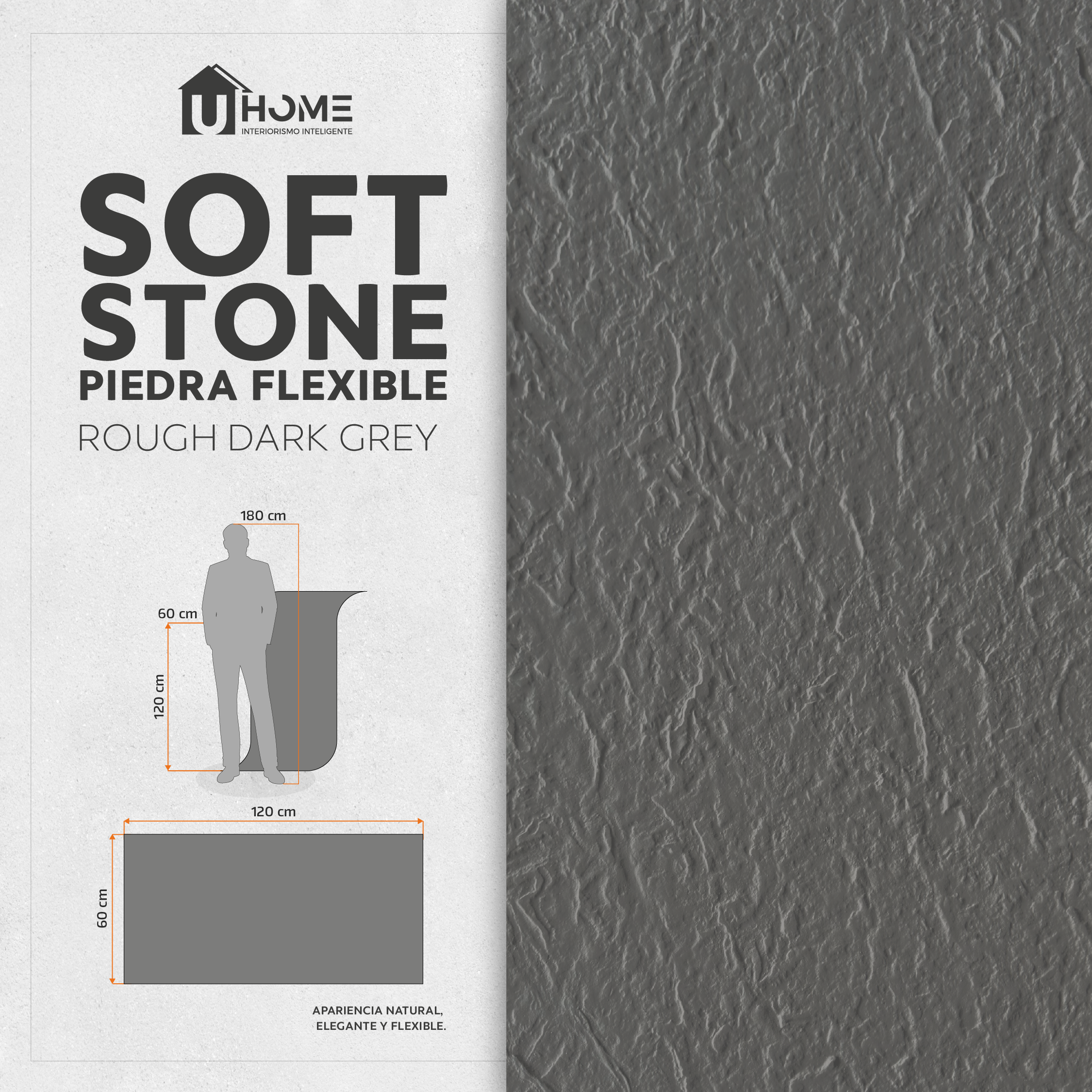Piedra Flexible Rough Dark Grey | Pack 4