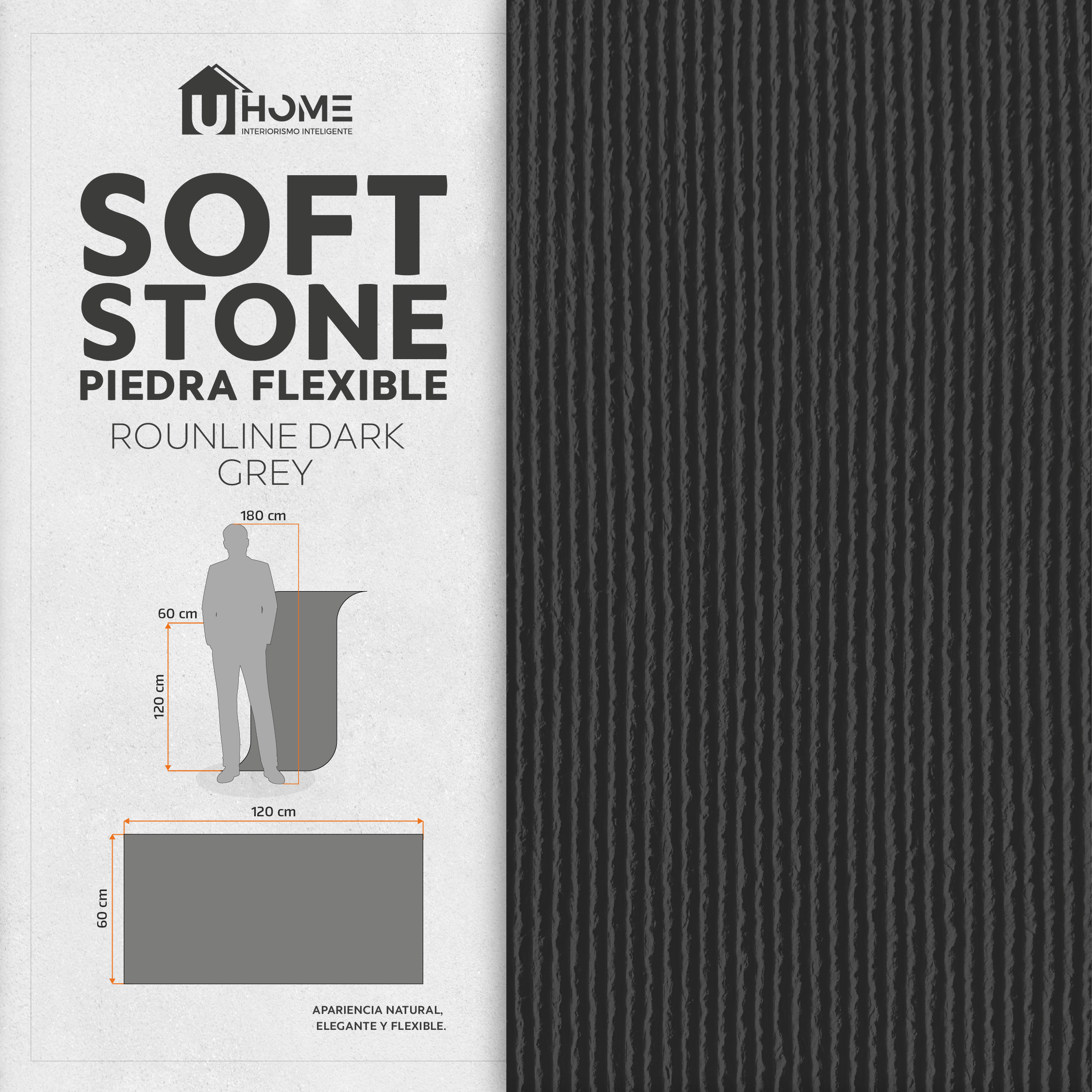 Piedra Flexible Roundline Dark Grey | Pack 4