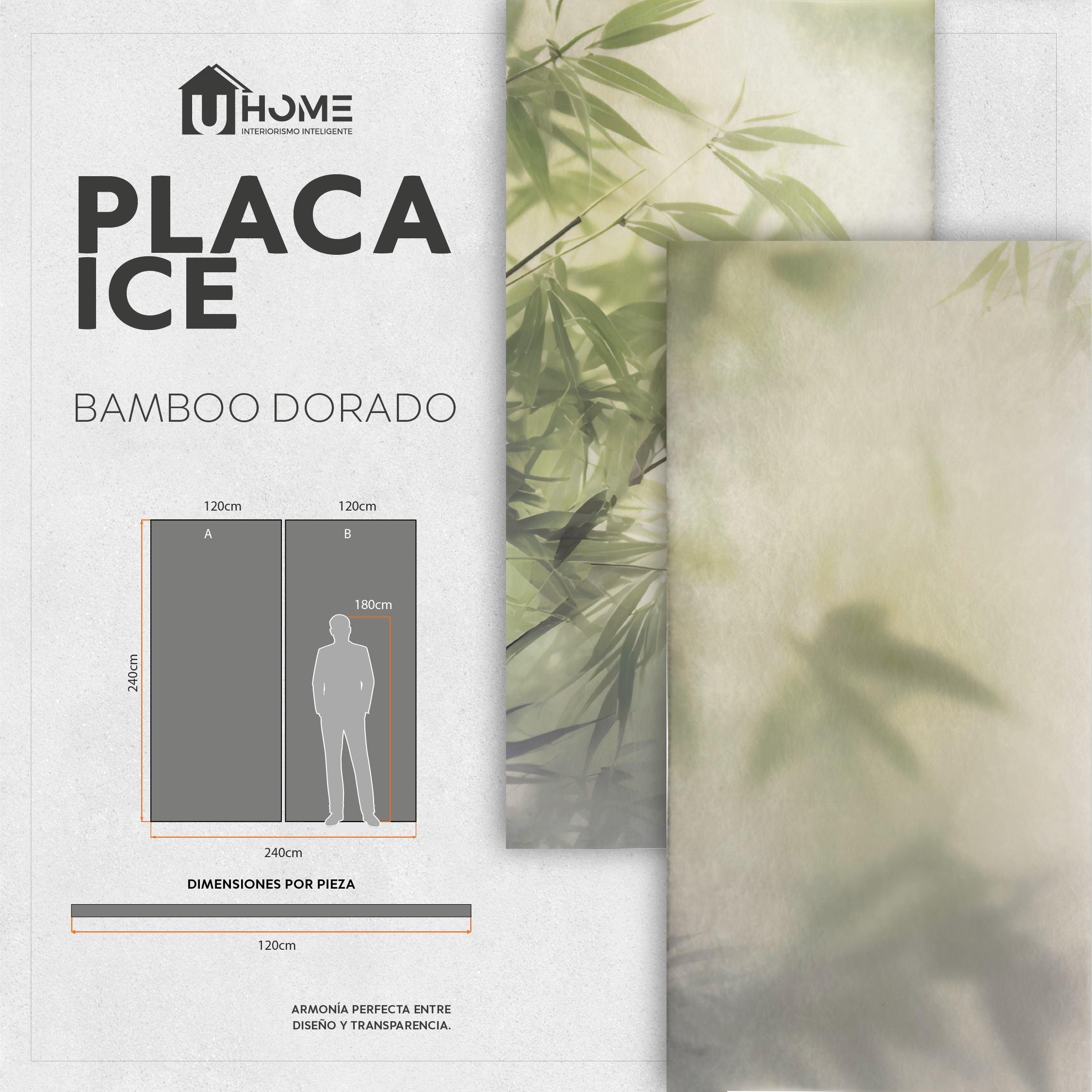2 piezas Placa Ice Bamboo Dorado - Hoja 120x240