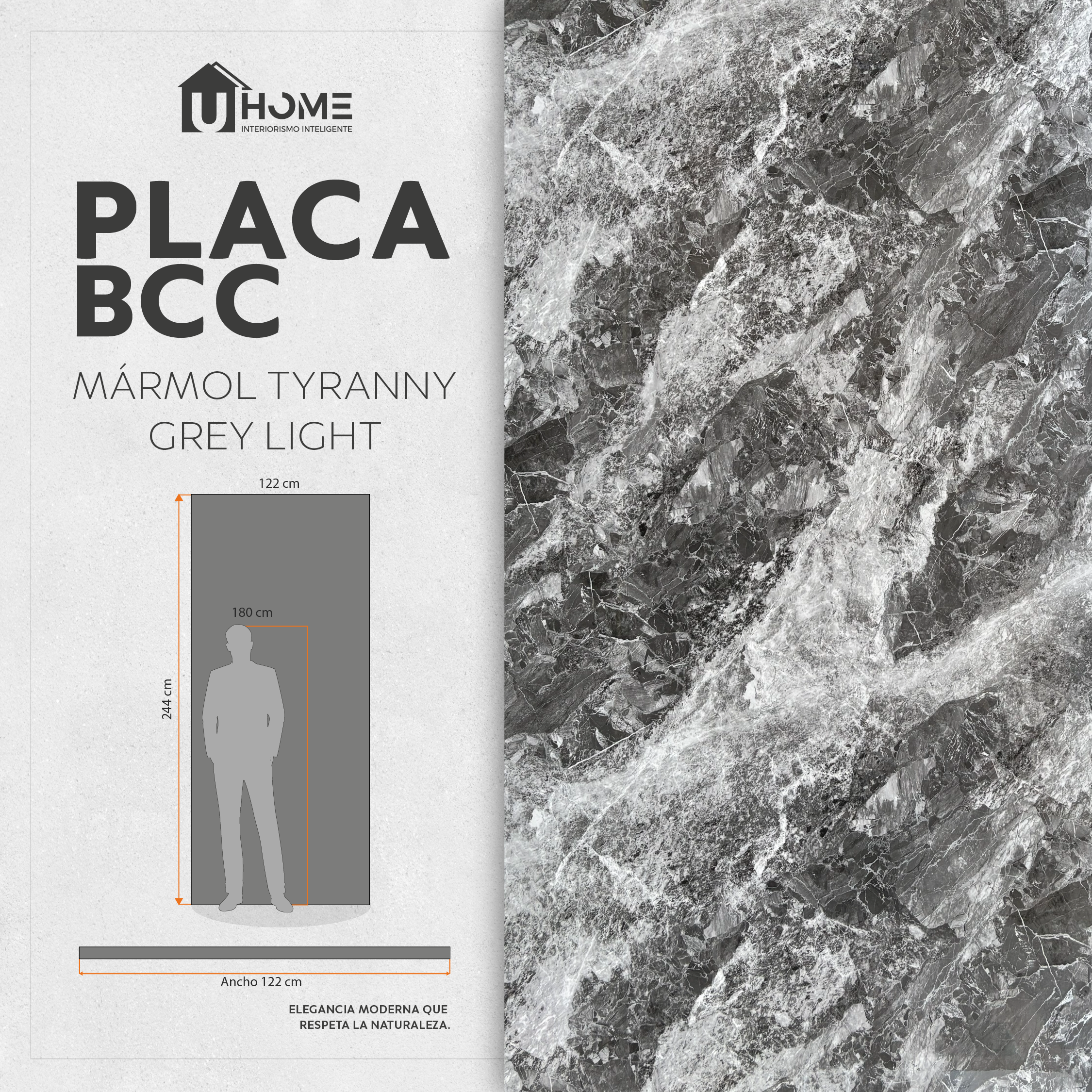 Placa Bamboo Marmol Tyranny Grey Ligth - Hoja 1.22 x 2.44