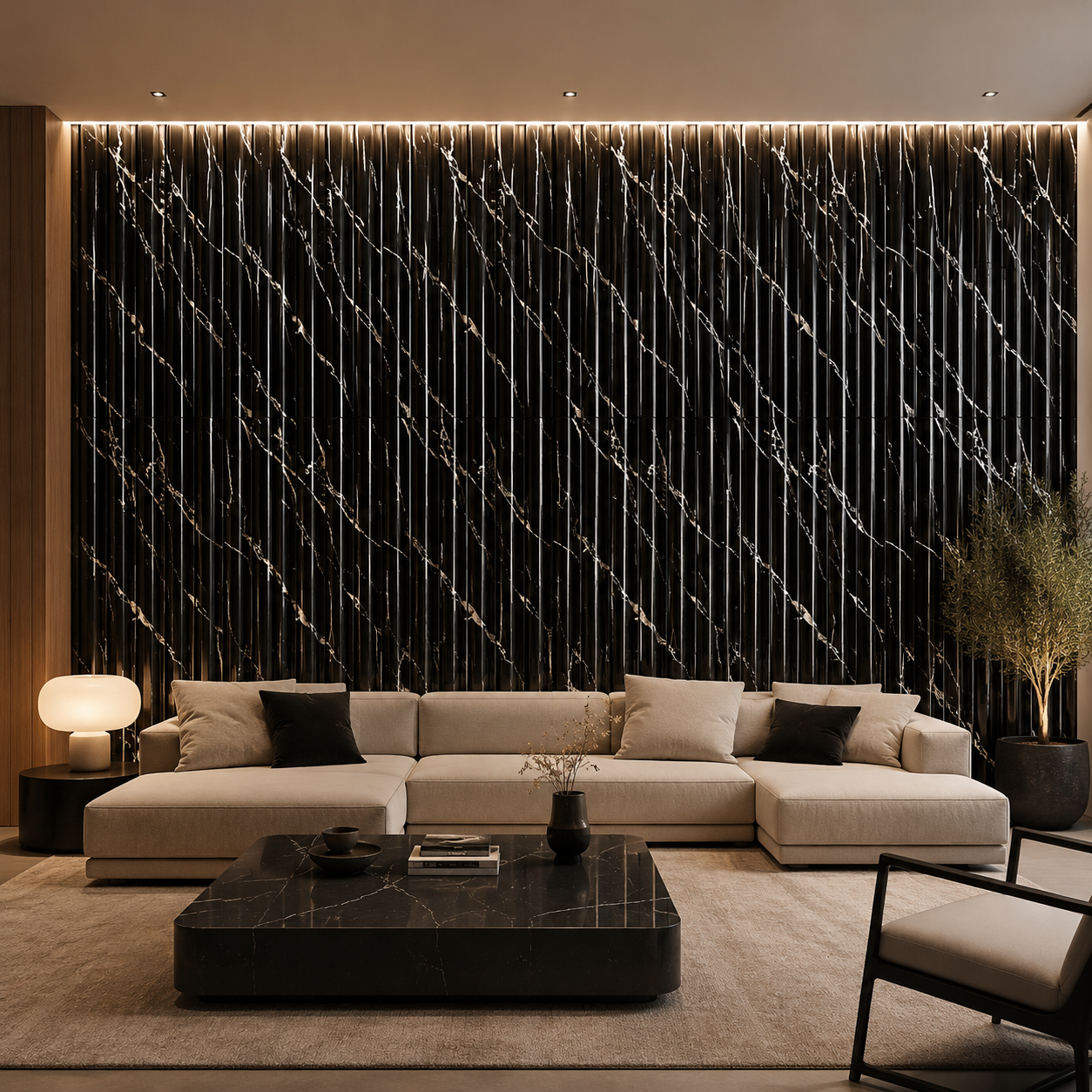 Lambrín Interior Wavy Mármol Negro Marquina 295 x 22 cm | Caja 14 pzs