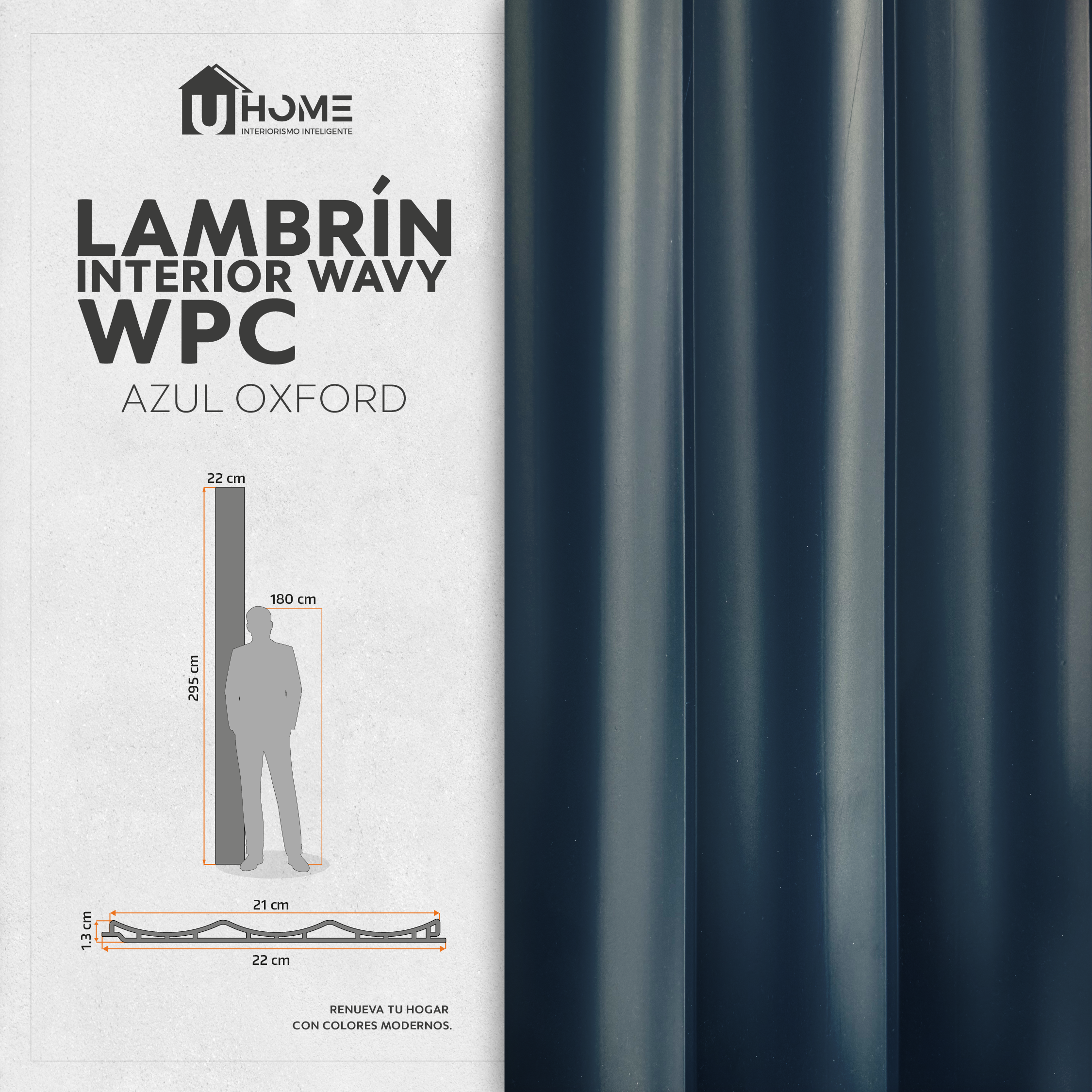 Lambrín Interior Wavy Azul Oxford 295 x 22 cm | Caja 14 pzs