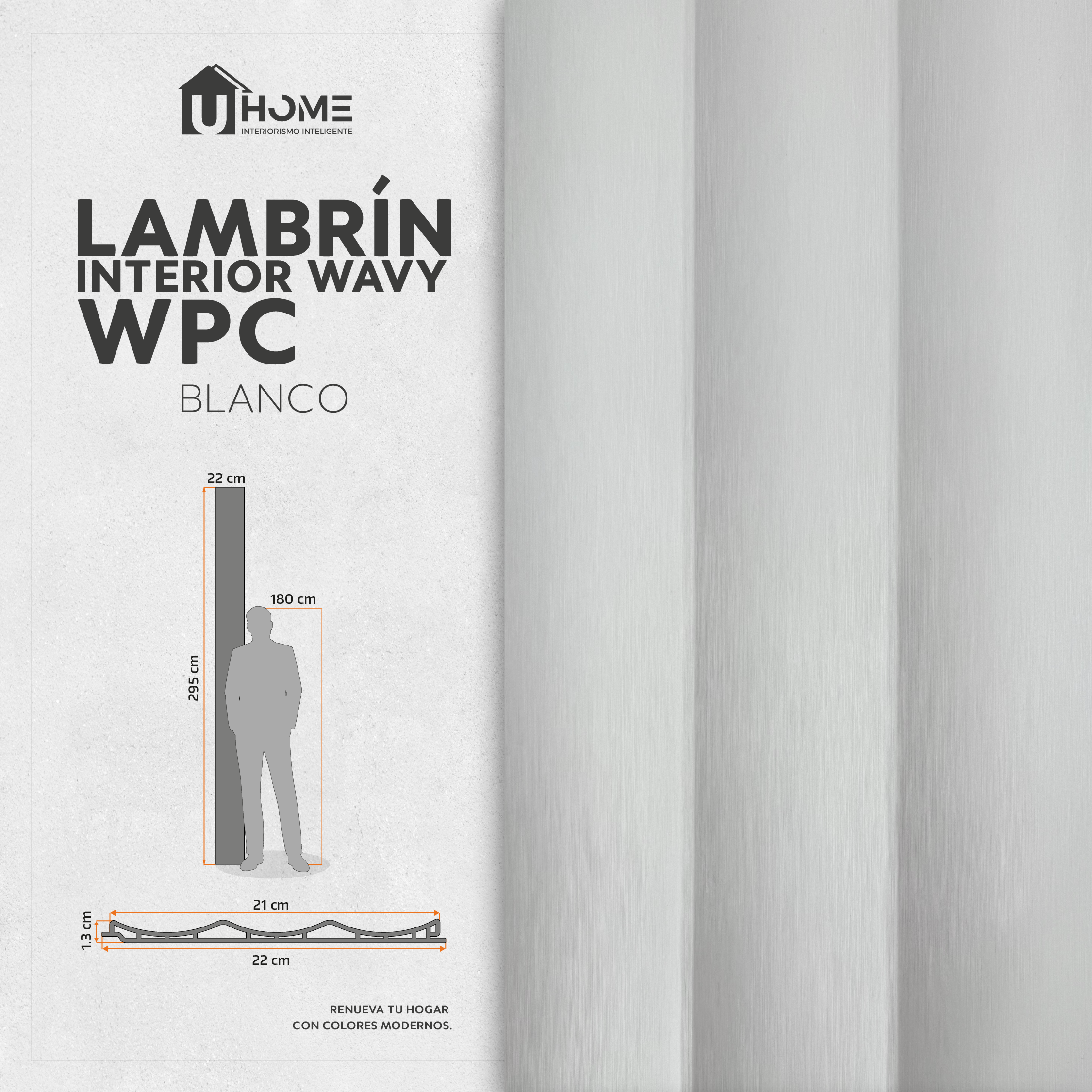 Lambrín Interior Wavy Blanco Cepillado 295 x 22 cm | Caja 14 pzs