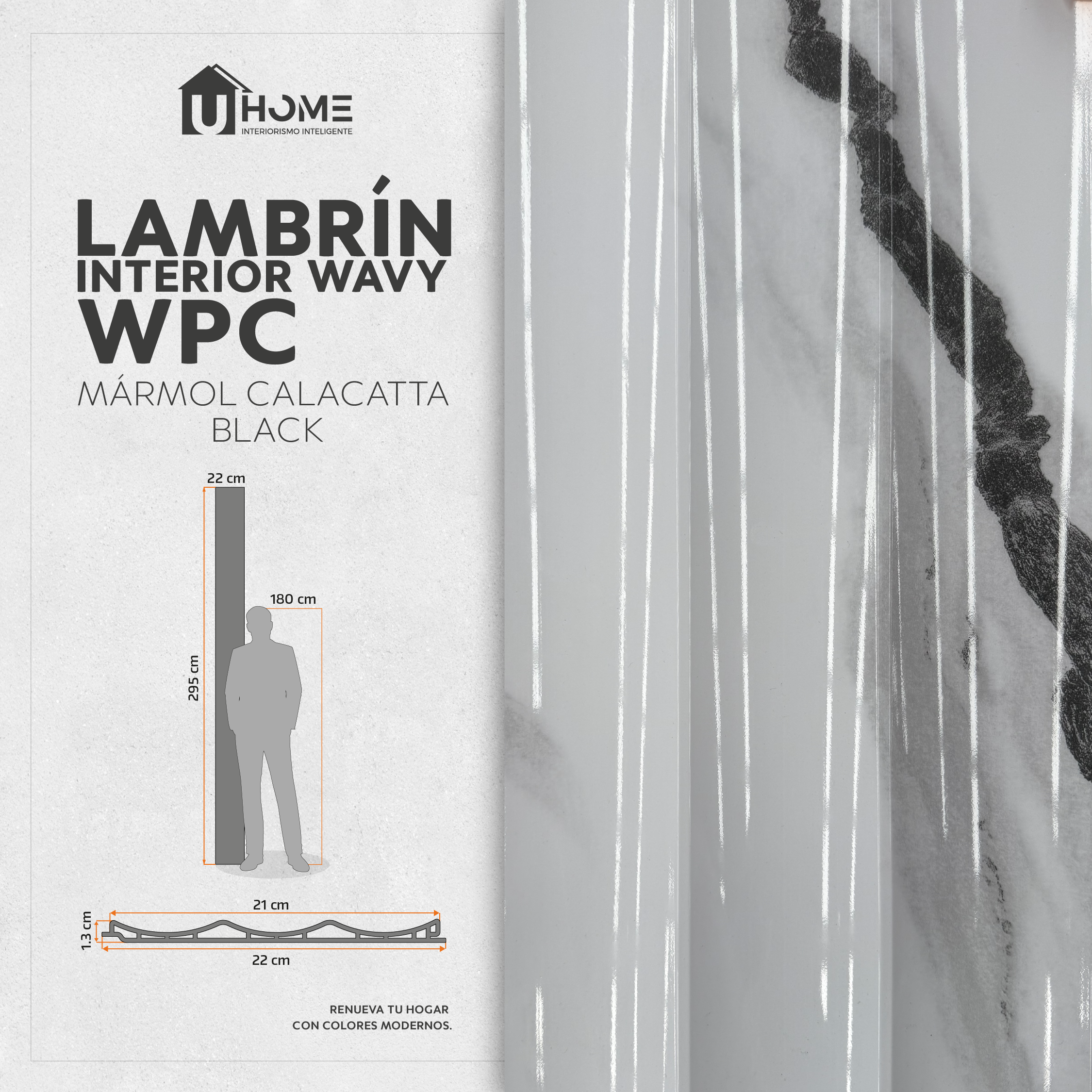 Lambrín Interior Wavy Mármol Calacatta 295 x 22 cm | Caja 14 pzs
