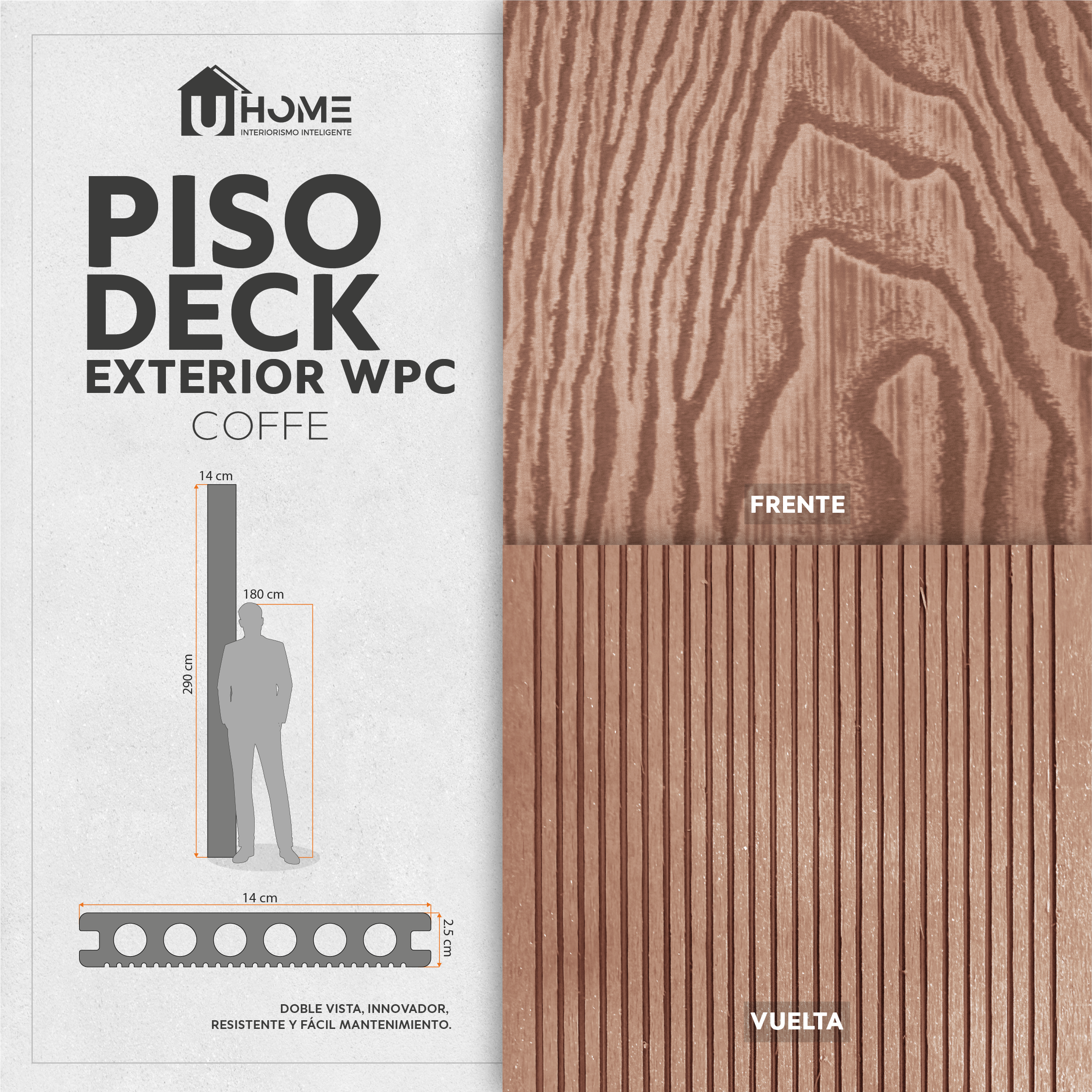Piso Deck WPC Coffee | Caja 5 Pzas