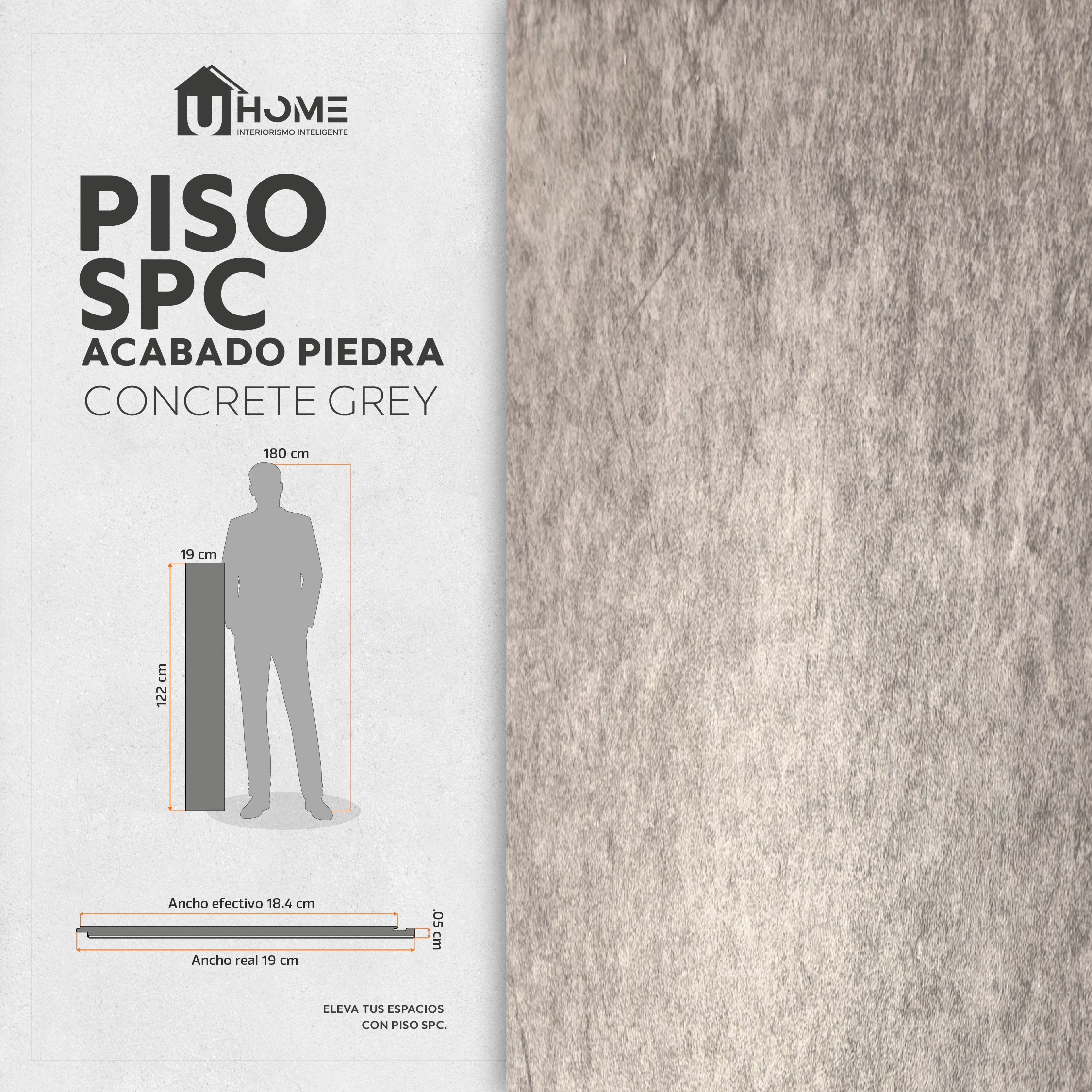 Piso SPC Concrete Grey IXPE - Caja 10 pzs