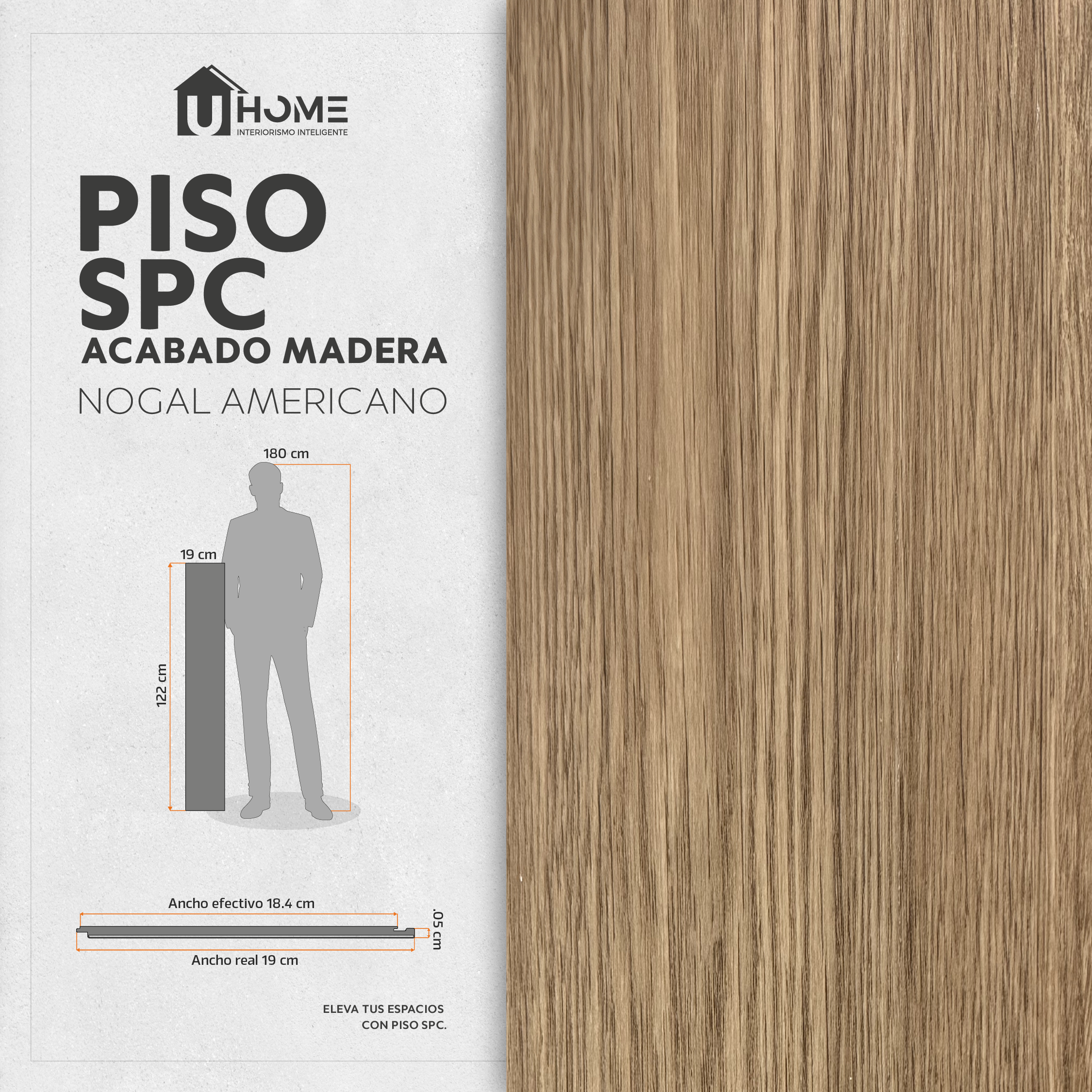 Piso SPC Madera Nogal Americano IXPE - Caja 10 pzs