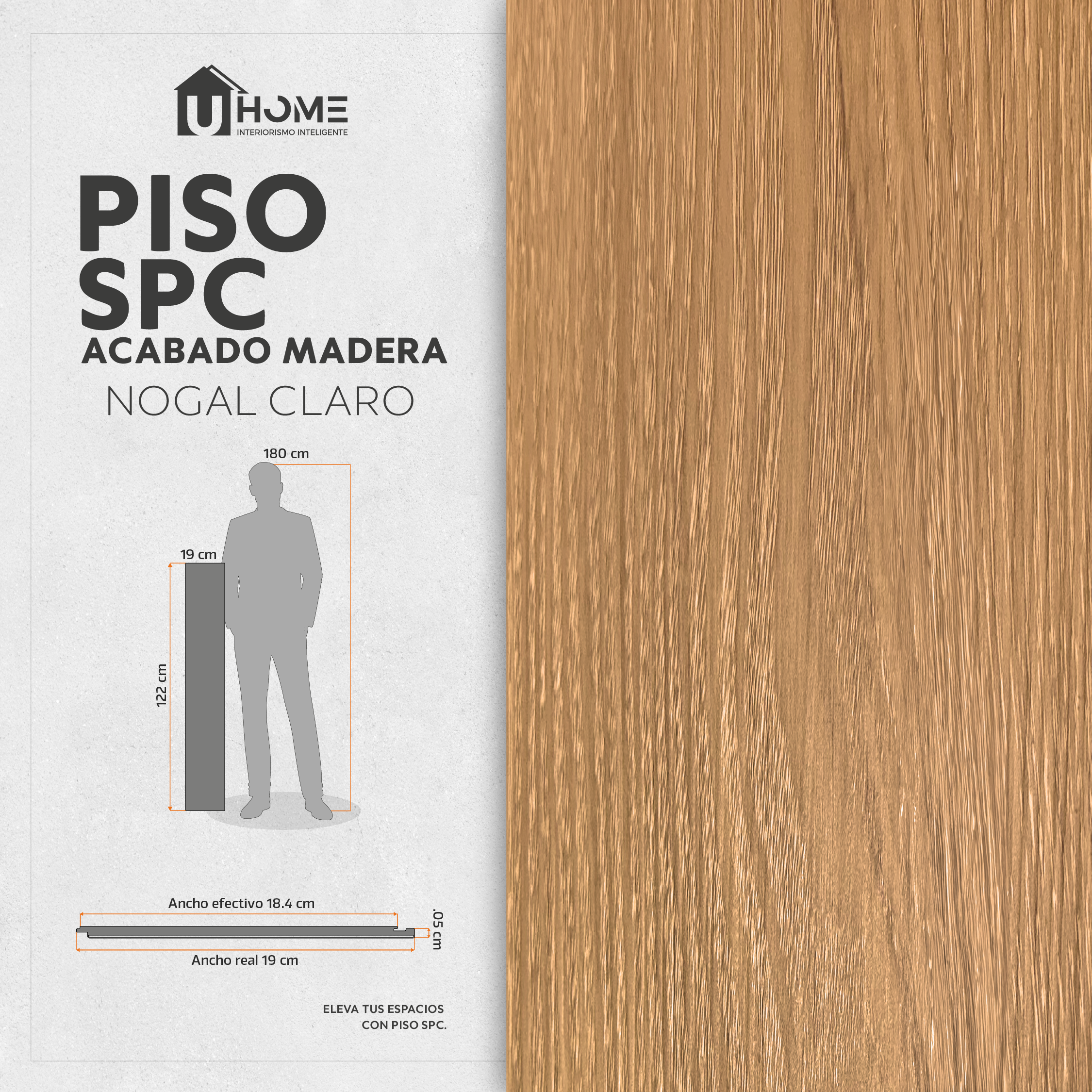 Piso SPC Madera Nogal Claro IXPE - Caja 10 pzs